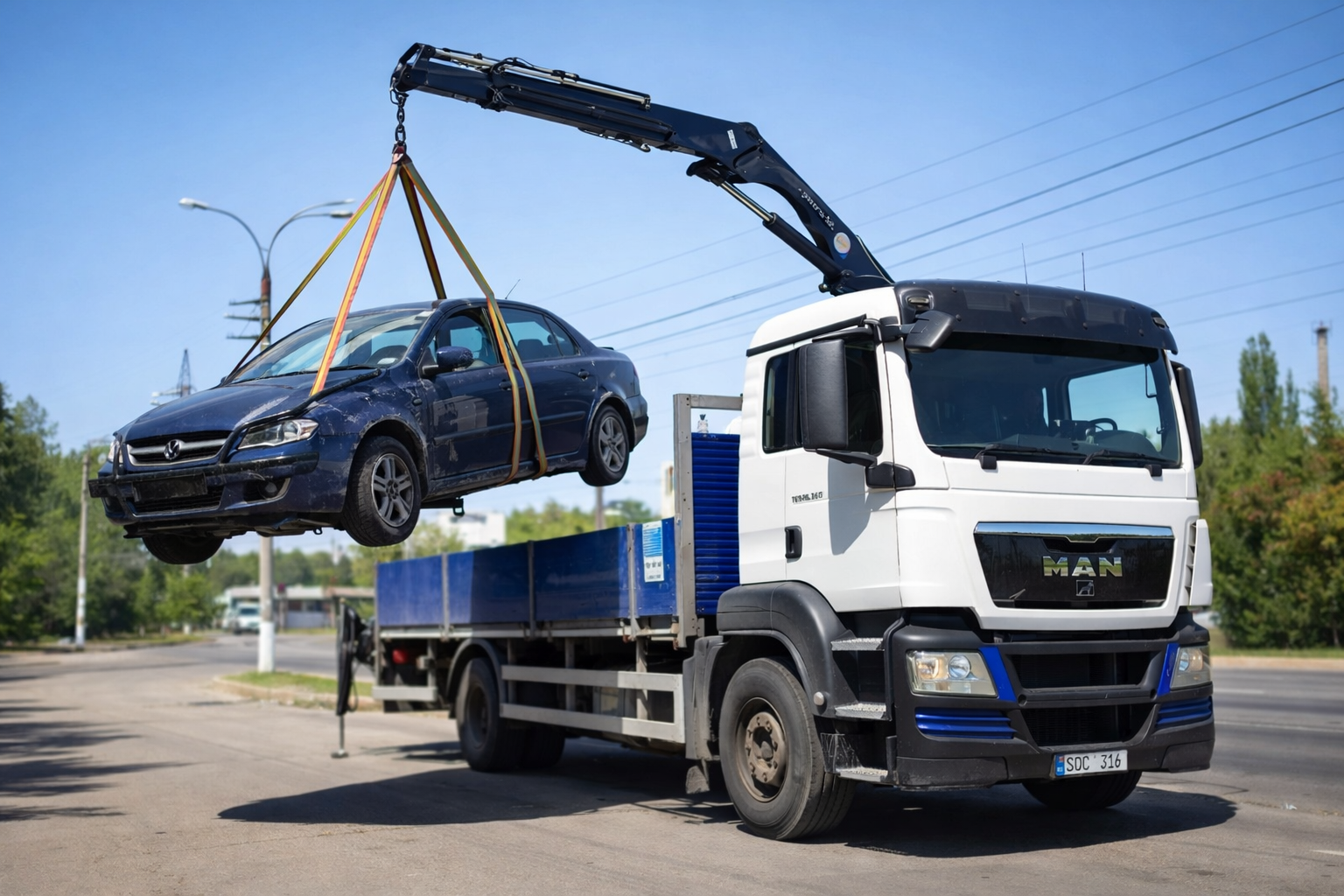 Evacuare auto cu macara